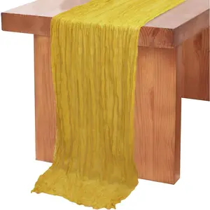 Gauze Table Runner Cheesecloth Fabric Gold Table Runners 35x120 Inch Bobo Cheese Cloth Table Runner 10FT Cheese Wedding Runner Sheer Cotton Table Cover for Bridal Baby Shower Birthday Party