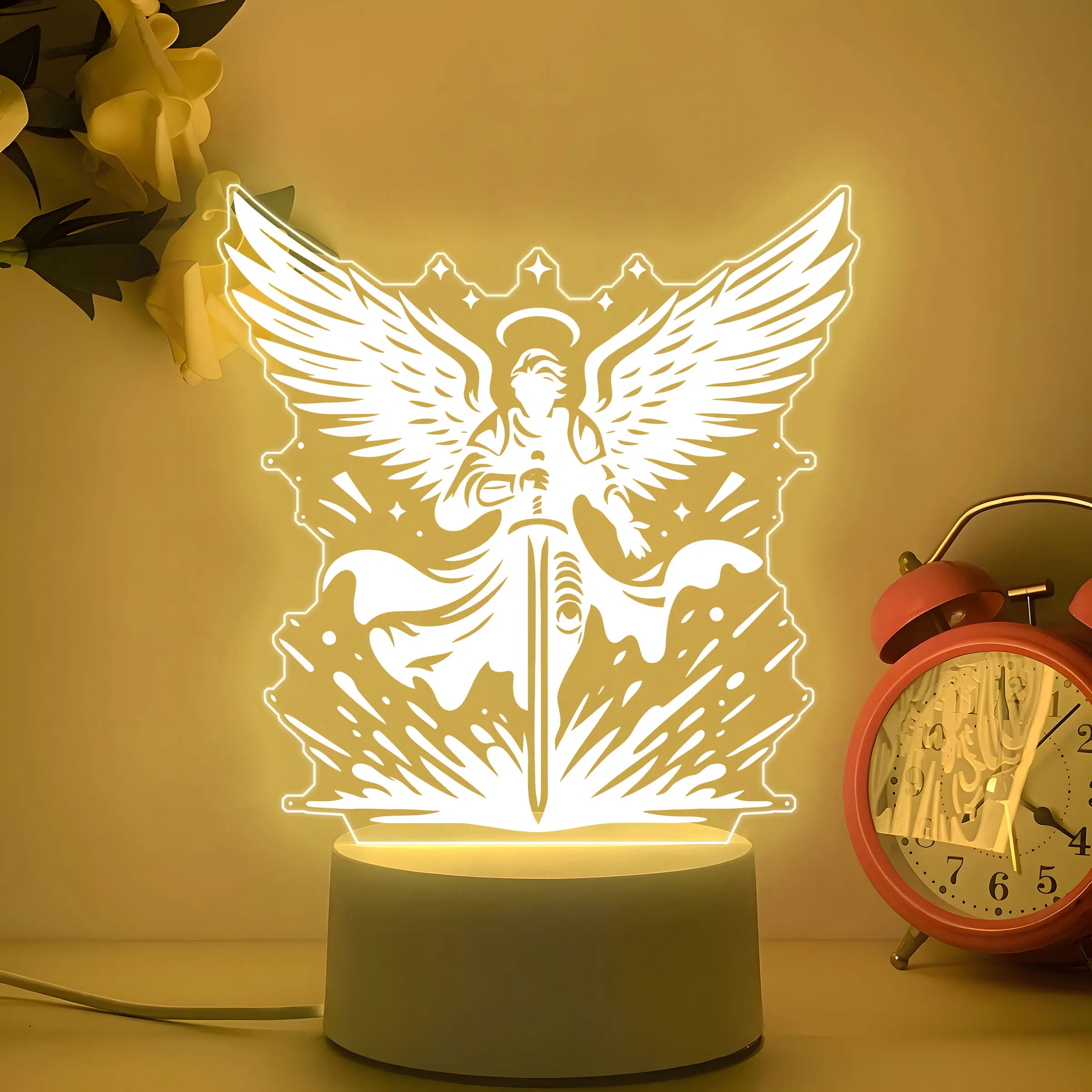 Acrylic Angel Night Light, USB Plug-In, Warm LED, Durable Design, Ideal Gift for Bedroom & Desk Decor, Soft Glow Ambiance Enhancer