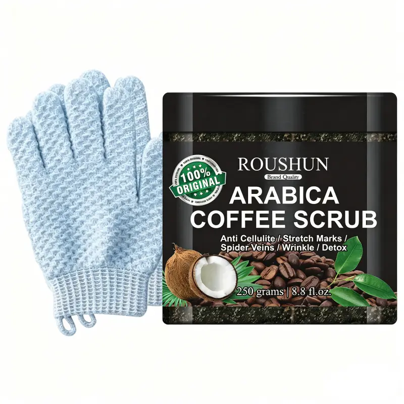 ROUSHUN ARABICA COFFEE SCRUB+Rubbing gloves Large Capacity Home Edition Exfoliating Body Scrub Cream Gently and Deeply Cleanses Skin Body Exfoliator Scrub Gentle Scrub Exfoliating Body Care Products