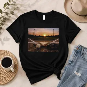 Game Day Sunset Baseball Tee, Light Streetwear Style Sports Shirt with Sleeve Design for Professional Sports & Outdoor Activities