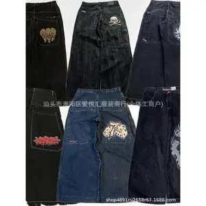 2024 Spring and Autumn New Cross-Border American Fashion Brand Retro Washed Y2g Embroidery Hip Hop Pattern Men's Jeans