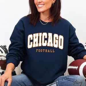 [SALE UP TO 50% + FREE SHIP] Chicago Football Sweatshirt, Retro Bear Crewneck, Chicago Fan Gift, Game Day Sweater, Sunday Football Shirt, Varsity Style Chicago Pullover