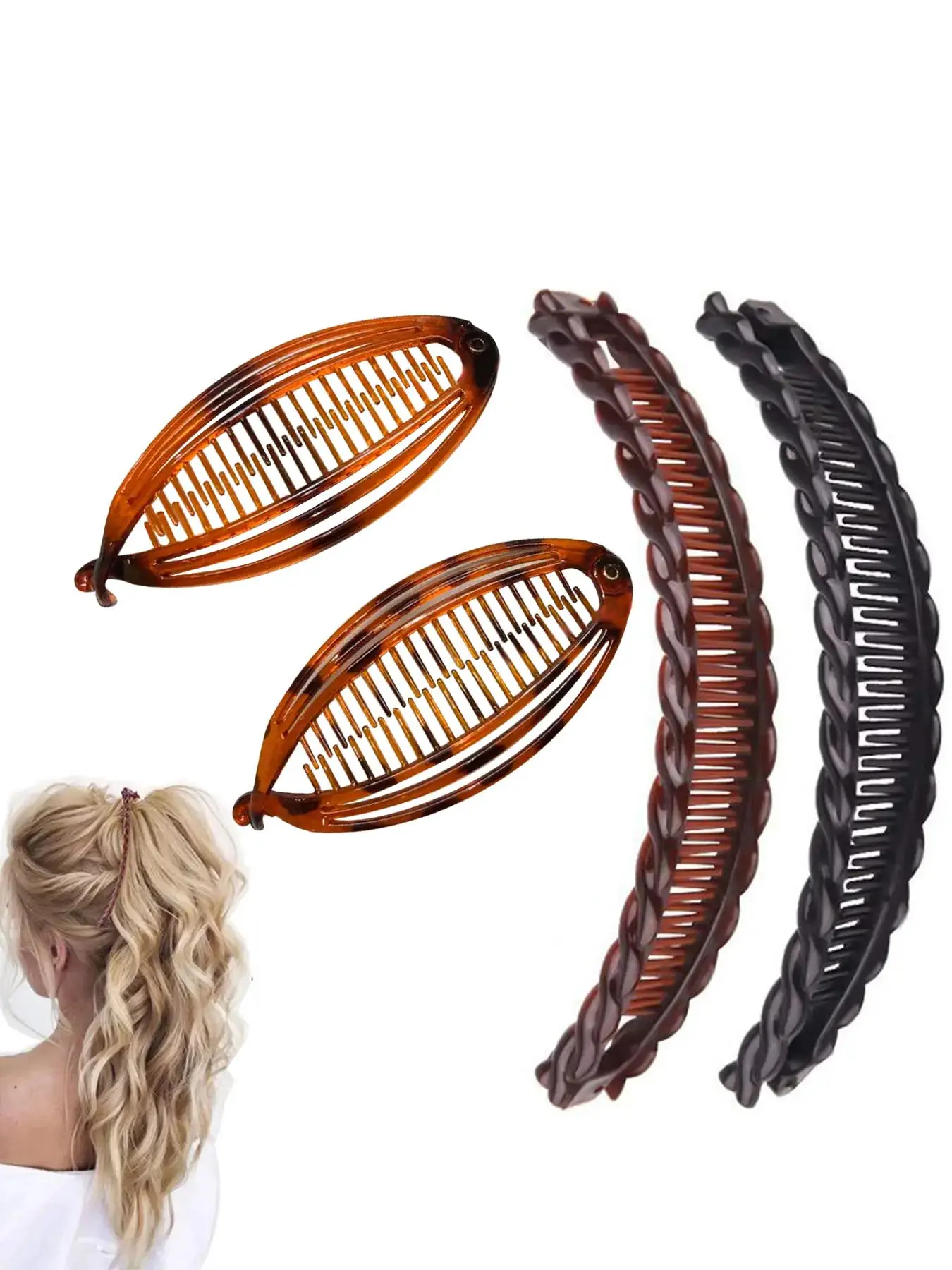 4pcs Fish Shaped Banana Hair Clip & Twist Design Banana Hair Clip, Fashionable Hair Accessories For Women & Girls, Elegant Cute Hair Accessories for