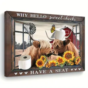 Charming Highland Cow and Sunflower Canvas Art - Wooden Frame Wall Decoration, Suitable for Living Room, Bedroom, Kitchen |   Perfect home and office decoration |   Unique Gift Ideas | suitable for room decoration | Home Decor Accessory