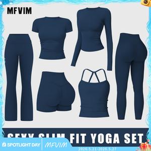 MFVIM 2-Piece Impact  Set for  Women's Long/Short Sleeve T-Shirt Tank Top +  Impact Shorts with Butt Lift, Seamless  Biker Shorts, Going Out  Set,  Clothing, Skinny Sports Apparel, Compression Activewear  Wear  Clothin gym fitness workout Yoga Bottoms Spr