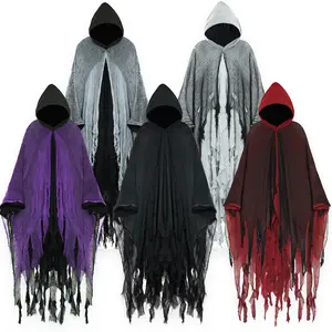 Horror Double-Layer Hooded Cape, Medieval Death Cloak, Witch Vintage Costume, Adult Unisex Festival Dress Up Prop, Halloween Carnival Party