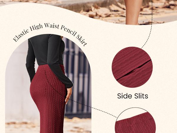 ZEAGOO Womens Knit Midi Skirts Casual Pencil Skirt High Waisted Long Skirts with Slit Elegant Work Office Skirts