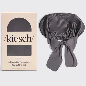 Kitsch Adjustable Oversized Satin Bonnet- Charcoal