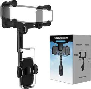 Car Phone Holder Mount, Rear View Mirror Phone Holder, Rotatable and Retractable Phone Holders for Your Car Compatible with iPhone Samsung All 4-7 Inch Cell Phones