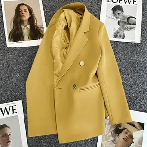 Elegant single-button women’s jacket, Autumn 2025, long sleeves, slim fit; fashionable winter casual jacket; suitable for a beige slim-fit minimalist basic breathable women’s garment. GARMENTARY