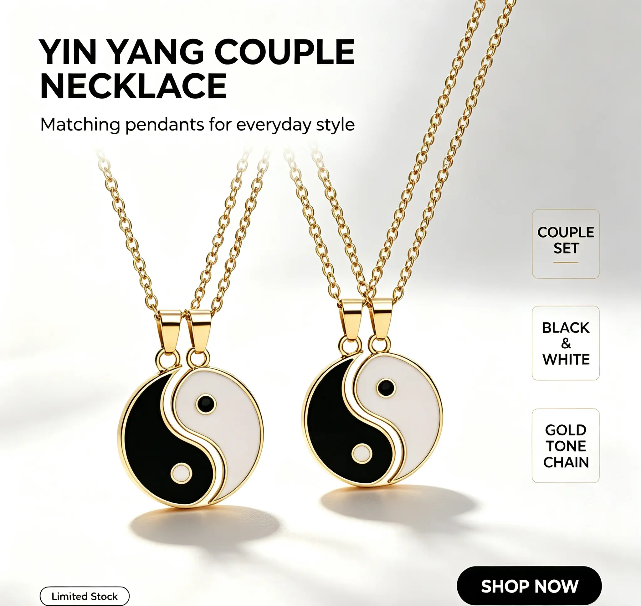 Stainless Steel Taiji Yin-Yang Pendant Necklace, Black and White Chinese Style for Men, Women and Couples taonga gift necklace