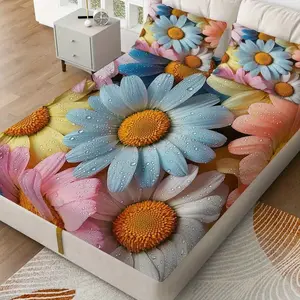 3pc Light Butterfly Flower 5D Print Bed Sheet Set, King Queen Size, 2 Pillowcases + 1 Fitted Sheet, Easy Care
