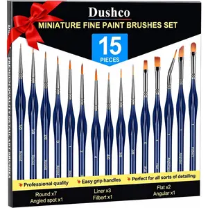 Detail Paint Brushes Set - 15pcs Miniature Paint Brushes, Art Painting for Acrylic Watercolor Gouache Oil & Face Painting, Models, Craft, Figurine and Paint by Number Kit for Adults (Deep Blue)