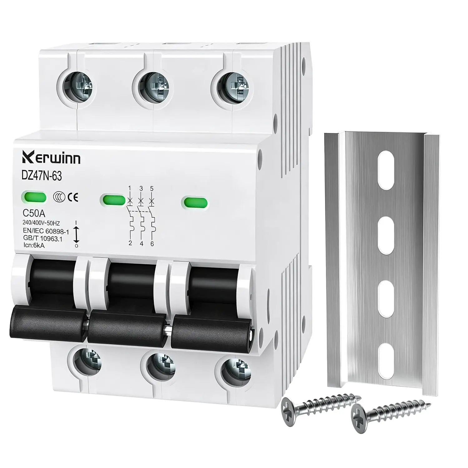 3 Pole Miniature Circuit Breaker,240V/480V AC Circuit Breaker, 50Amp Thermal Magnetic Trip Smart Circuit Breaker AC Disconnect Switch DIN Rail Mount (50A)