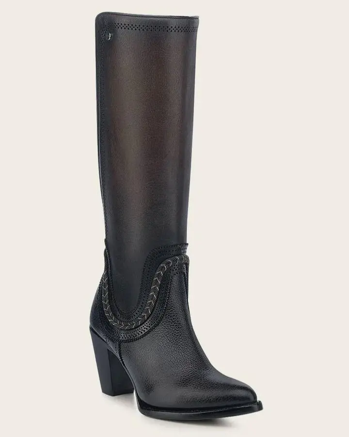 CUADRA Women's Tall Elegant Brown Bovine Boot with Round Toe, Minimalist Design, Non-Slip Sole, and Side Zip Opening for Versatile Styling - Walking Shoes, Girl Leather