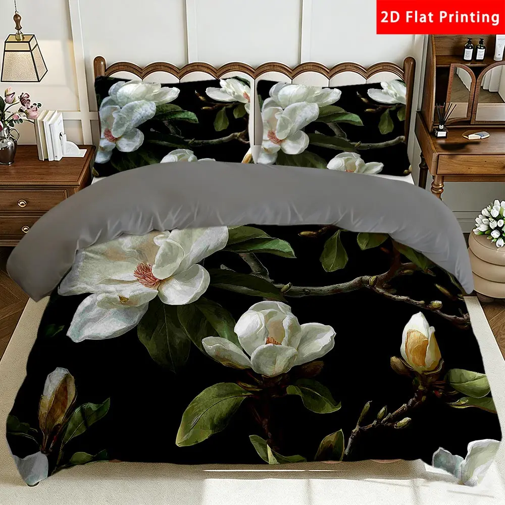 2/3 Pcs 2D Flat Magnolia Flower Milk Velvet Duvet Cover Set Decorative Bedding Set Quilt Cover 1 Duvet Cover + 1/2 Pillowcases Elegant Magnolia Top Sheet Decorative Bedding Bedroom Decor The Preferred Pick for Bedding