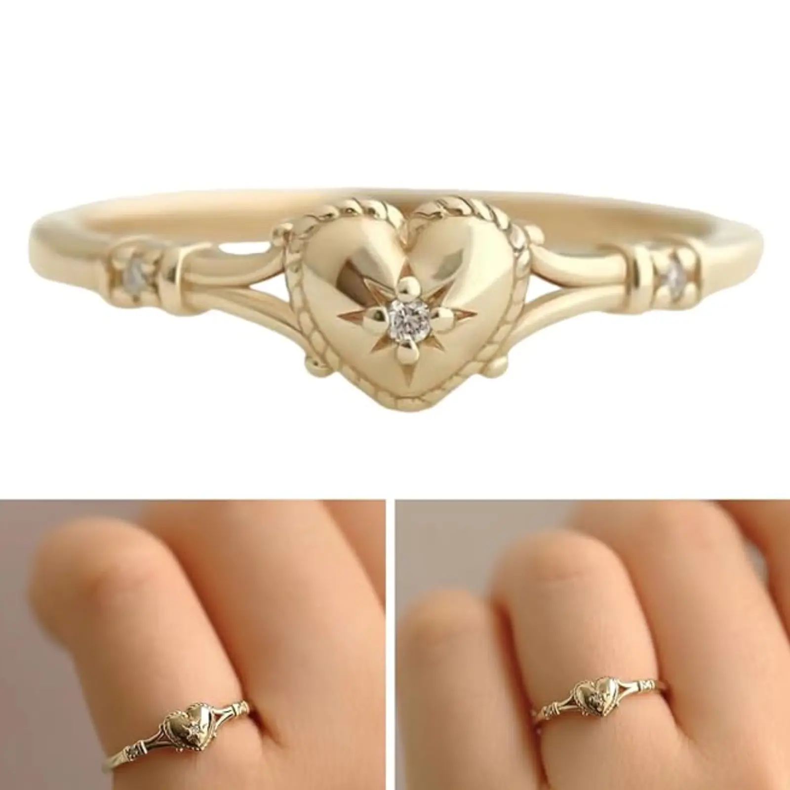 14K Gold Plated Heart Ring, 925 Sterling Silver Heart Ring, Personalized Heart Ring for Women, Custom Name Ring, Mother's Day Gift, Valentine's Day Jewelry