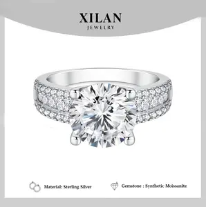 Moissanite Rings for Daily commute dating and proposal Hypoallergenic Wedding Promise Ring Round Solitaire Engagement Ring gallery rail engagement ring