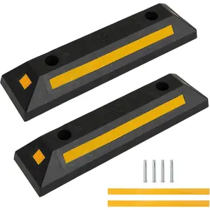 Heavy Duty Rubber Curb  Stop | 2-Pack Curb Garage  Floor Stopper for Parking Safety with Reflective Yellow Stripes, Rubber Parking Curb Guide for , , RVs, and