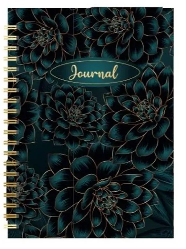 Page Publications Dahlia Floral Theme Art & Illustration Notebook - Teal Cover, Lined Pages, Spiral Bound Notepad, Gold Coil Binding for Stylish Note-Taking, Art Notebook, Elegant Floral