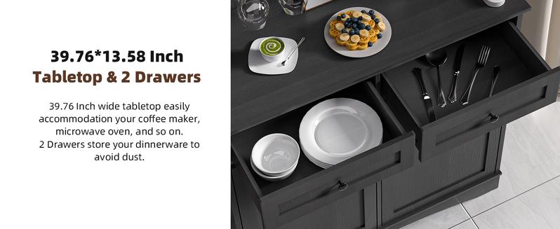 【Does Not Include Trash Can】 Spurgehom Large Capacity Storage Solution: 26 Gallon / 13 Gallon Tilt-Out Trash Cabinet with Adjustable Shelves & Drawers. This Wooden Freestanding Pantry Organizer is Perfect for Kitchen, Living Room, or Dining Room