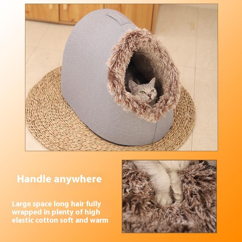 Cozy Enclosed Pet Bed Portable Cat and Dog House with Comfortable Long Fur Lining Ideal for Cats and Small Dogs Perfect for Warm Cozy Rest