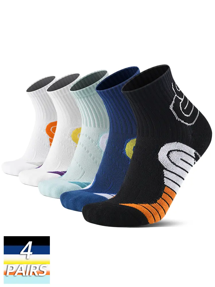 Men's Cotton Athletic Socks - 4 Pairs Ankle Length, Anti-Slip, Wear-Resistant, Thick Terry Cushion, Trendy Cloud Pattern, All Seasons, Machine Washable for Basketball, Running, Secure, Adults