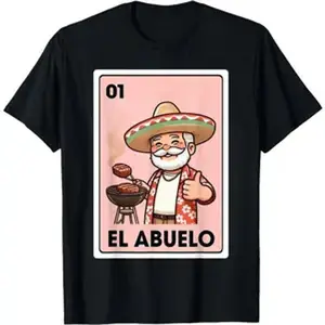 El Abuelo Grilling Grandpa Mexican Bingo Card Unisex T-Shirt Cotton Menswear Man Classic