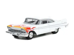 1957 Plymouth Belvedere - White w/ Flames Diecast 1:64 Scale Model Car - Greenlight 30362