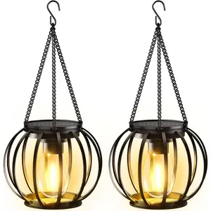 Solar Lanterns Outdoor , Upgraded Metal Hanging Solar Lights Outdoor Lanterns, Brighter Auto On/Off Outdoor Hanging Lantern for Yard Patio Pathway Porch Garden Decor 2 Pack