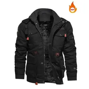 Autumn and Winter Plus Velvet Men's Jacket Removable Hooded Jacket Plus Velvet Thickened Jacket Military Casual Large Pocket Jacket, Menswear