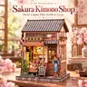 CuteBee 3D Complete DIY Sakura Kimono Shop Book Nook Building Set, 235-Piece Japanese Wooden Dollhouse Kit with Warm LED Lights, Adult DIY Woodwork Craft, Home Decor Gift
