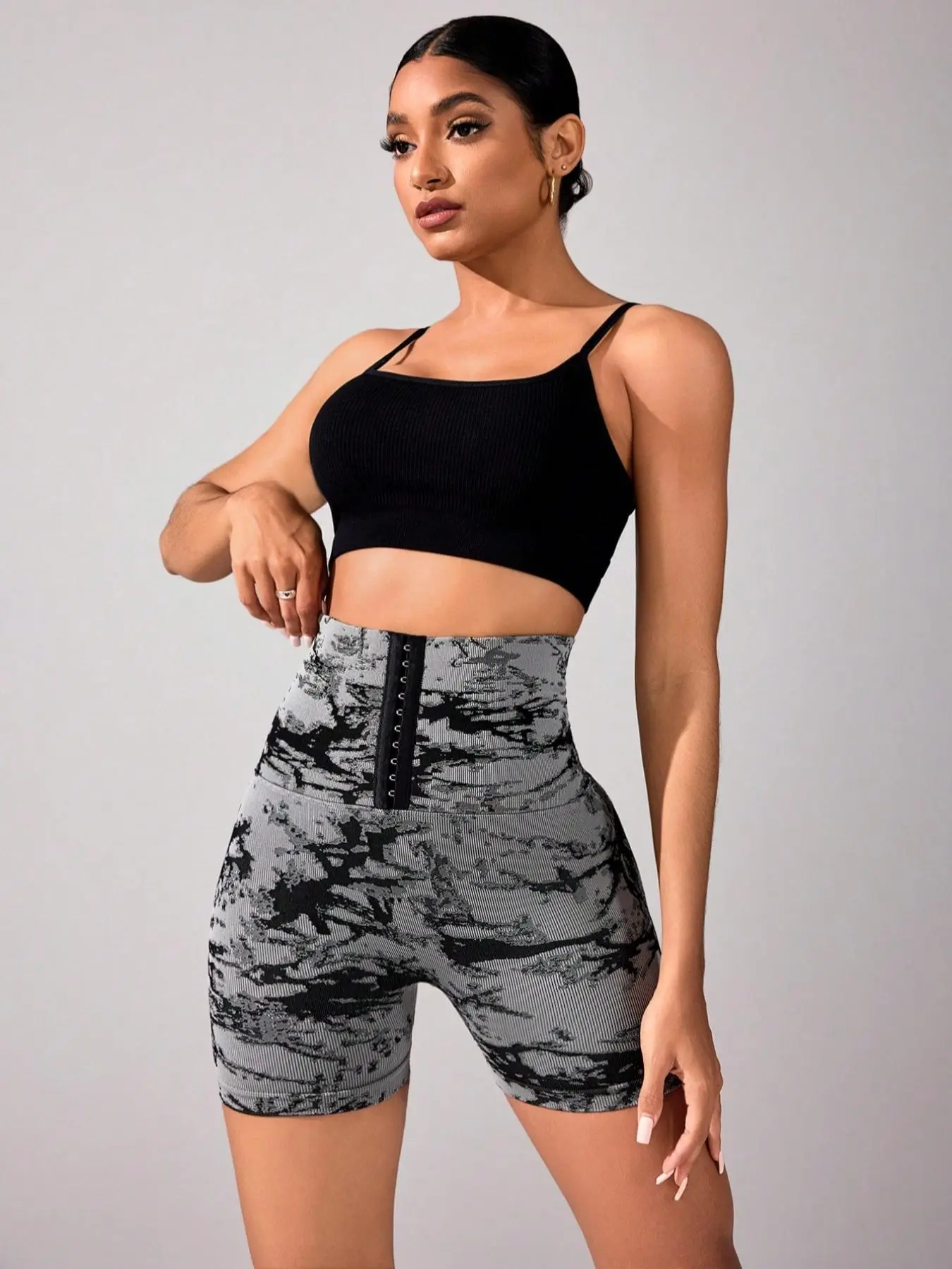 Women's Marble Print High Waist Gym Shorts, Casual Comfy Breathable Skinny Athletic Shorts for Yoga Gym Workout Running, Ladies Sportswear for All Seasons, High Waisted Shorts