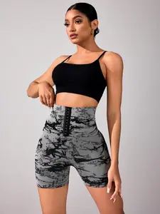 Women's Marble Print High Waist Gym Shorts, Casual Comfy Breathable Skinny Shorts for Yoga Gym Workout Running, Ladies Sportswear for All Seasons