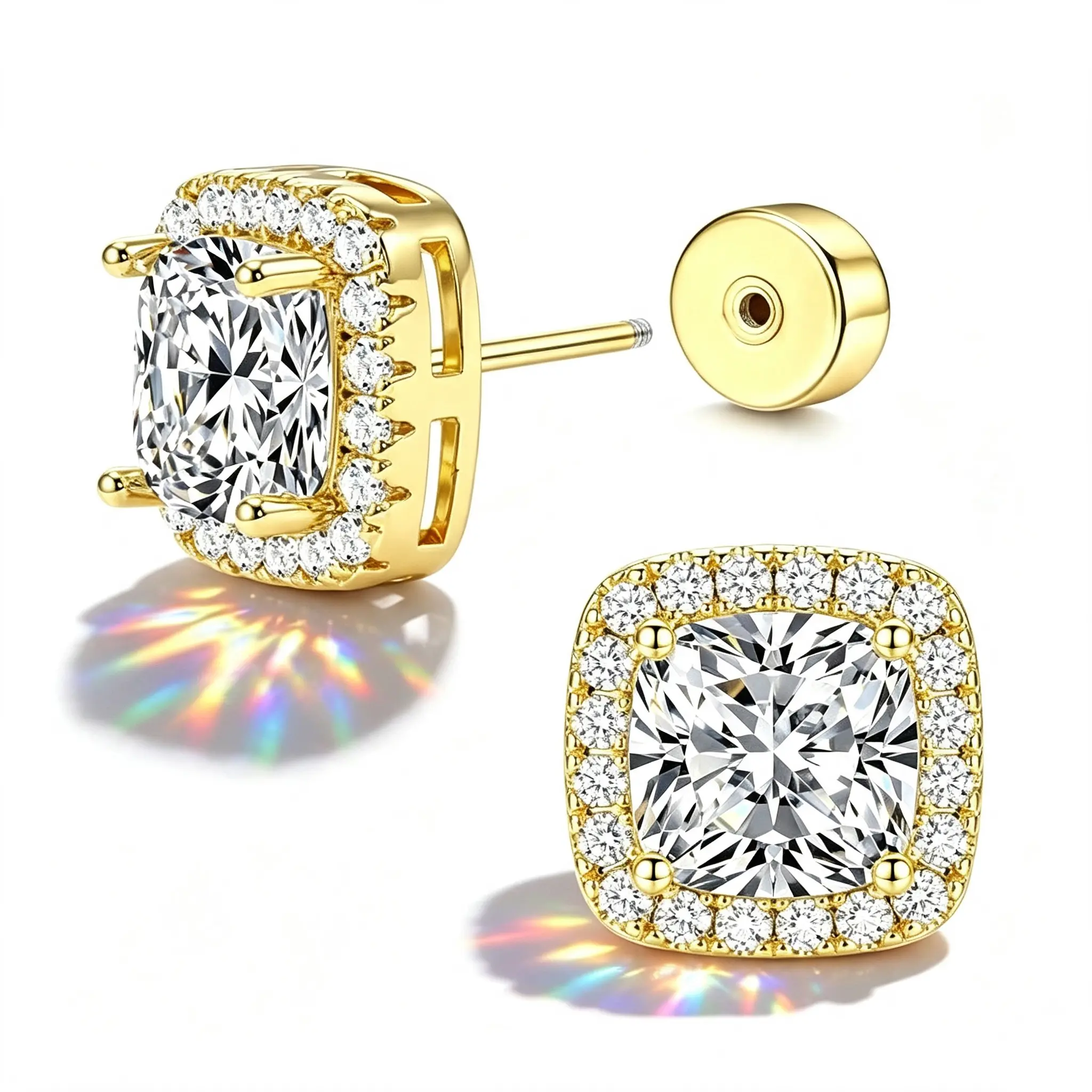 Women's Affordable Fashion Cubic Zirconia Stud Earrings Set - 4-Pack Round & Square Styles, Hypoallergenic Daily Wear Jewelry Accessories with Gift Box