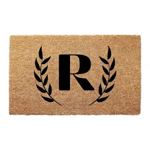 Personalized Monogram Doormat with Wreath Frame Natural Coconut Coir 3 Sizes 16x24 17x30 24x36 Long Lasting Durable Anti-Slip Backing