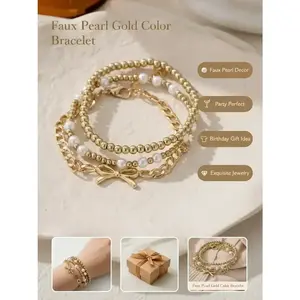 B Elegant Faux Pearl Decorated Bracelet Set, Pearl Beaded Bracelet, Fashion Jewelry for Party, Daily Clothing Decor, Trendy All-match & Exquisite Jewelry for Birthday Gift woman