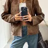Faux Suede Jacket, Zipper Loose Fit Coat, Everyday Casual Street Style, Streetwear Jacket, Short Vintage Suede Jacket, Soft PU Leather Outerwear, Womenswear Tops, Basic, Lady