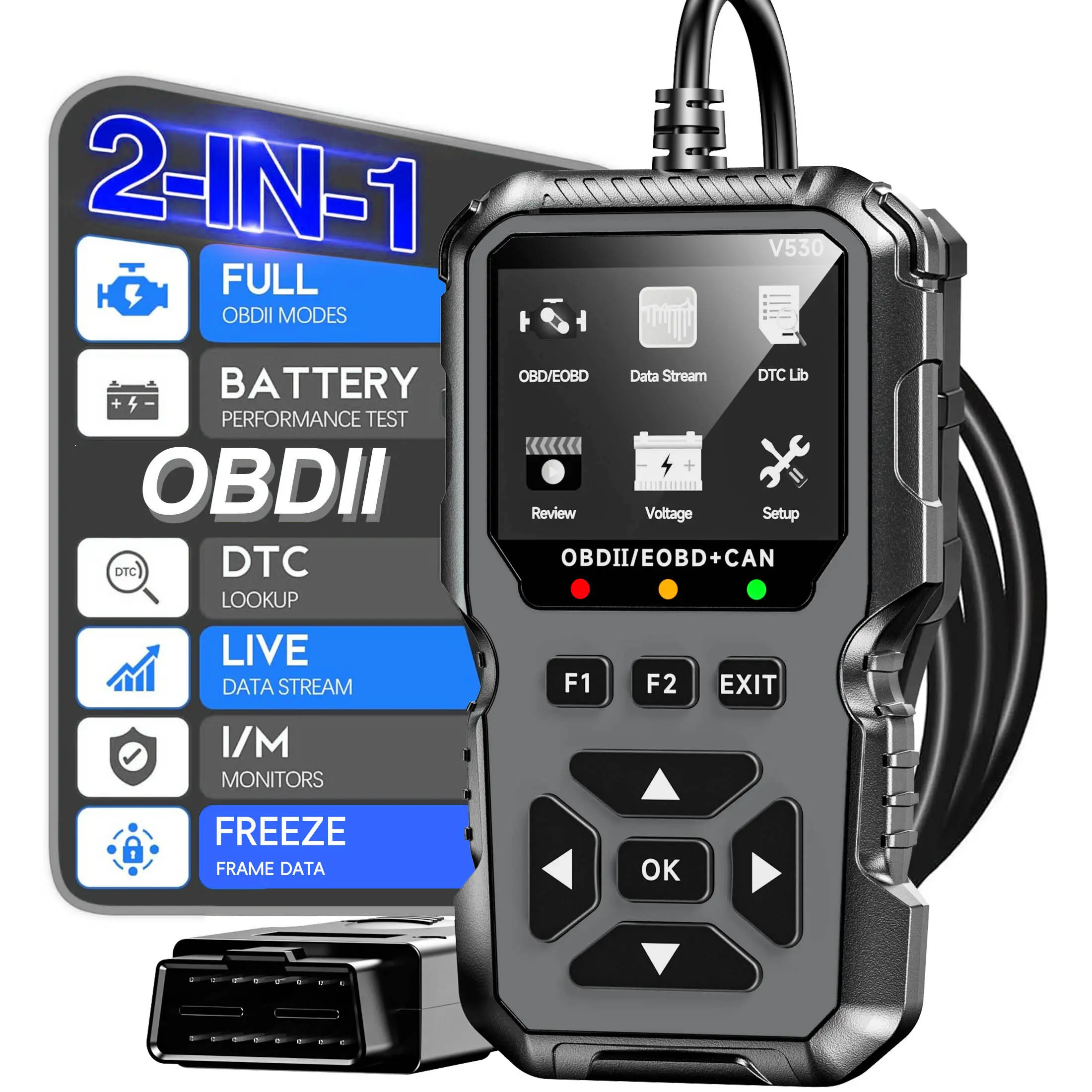 SHIELDIX V530 OBD2 Scanner, Professional OBD-II Car Diagnostic Code Reader, Check Engine Light Scanner with Live Data, I/M Readiness, Cloud Printing and Dual UI Mode, Plug-and-Play Automotive Diagnostic Tool