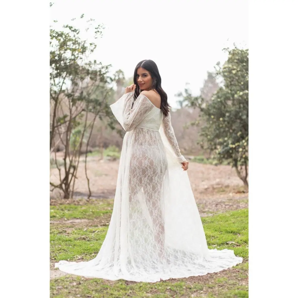 strapless open back dress Pinkblush Cream Off Shoulder Ruffle Tiered Maternity Maxi Dress Small main image 0