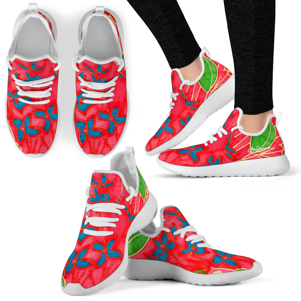Hand Painted Tropical Leaves Mesh Knit Sneakers