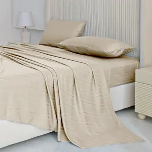 CANSUNCH Premium 4-Piece Satin Jacquard Bedding Set - Flat Bed Sheet, 16-in Extra Deep Pocket Fitted Sheet, 2 Pillowcases - Twin, Queen, King Sizes, Bedding Sets, Satin Bed Sheets