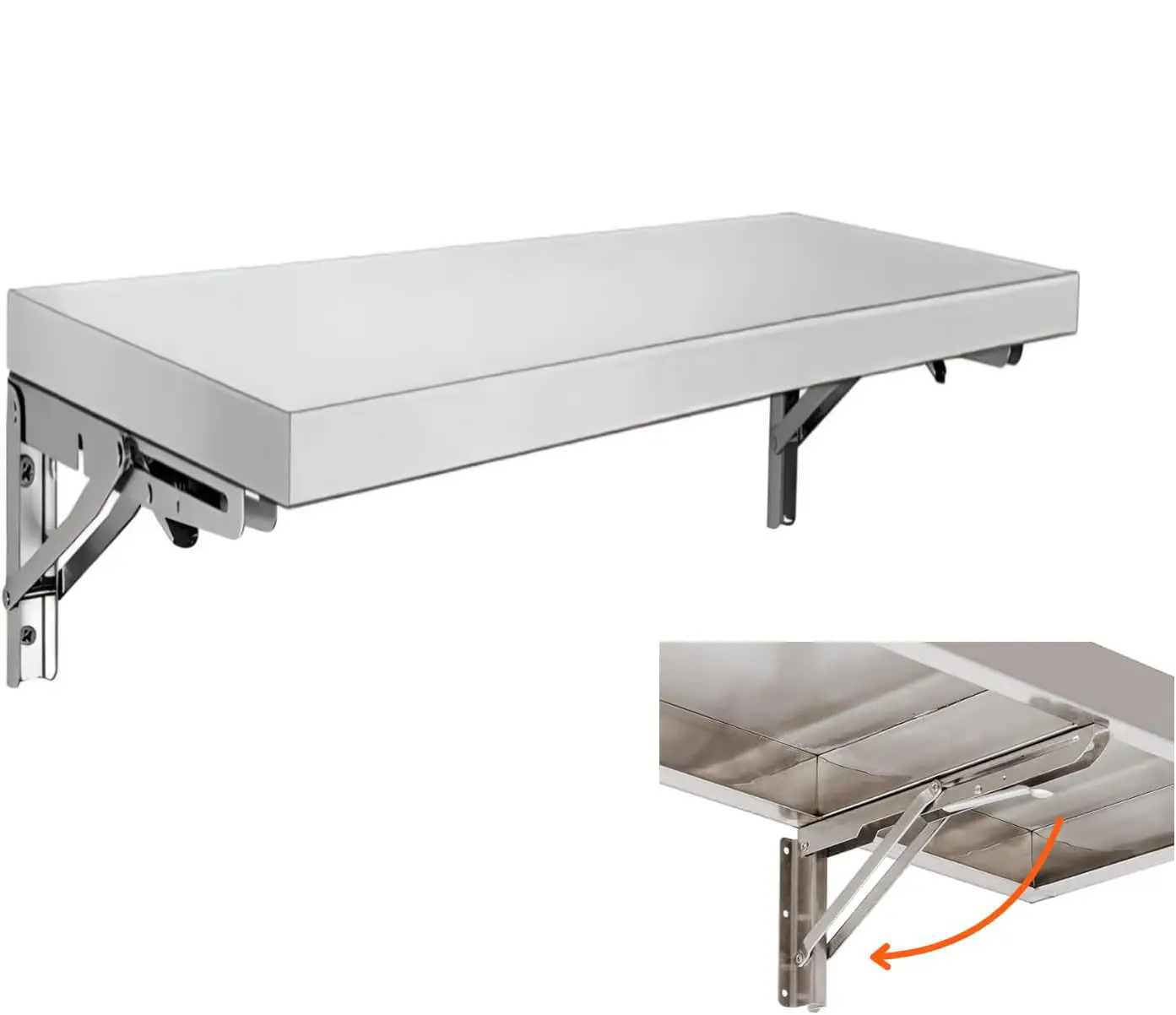 1PCS Minimalist Wall-Mounted Stainless Steel Folding Table - Floating Desk with Easy Installation, Kitchen Storage Shelves, Space-Saving Hanging Rack for Home, Office, Garage