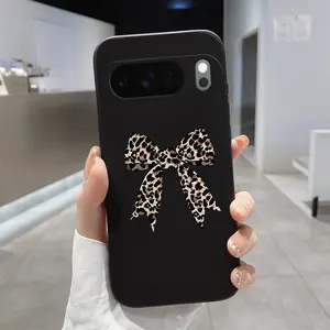 Rounded Edge Phone Case for Google Pixel 10 9 8 7 Pro A XL Leopard print Bow Pattern Anti-Scratch Shockproof TPU Bumper Drop-proof Cover Cellphone Protective