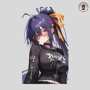 Cool Goth Akeno Himejima Sticker – Akeno Waifu with Glasses & Accessories, Punk Alternative Aesthetic