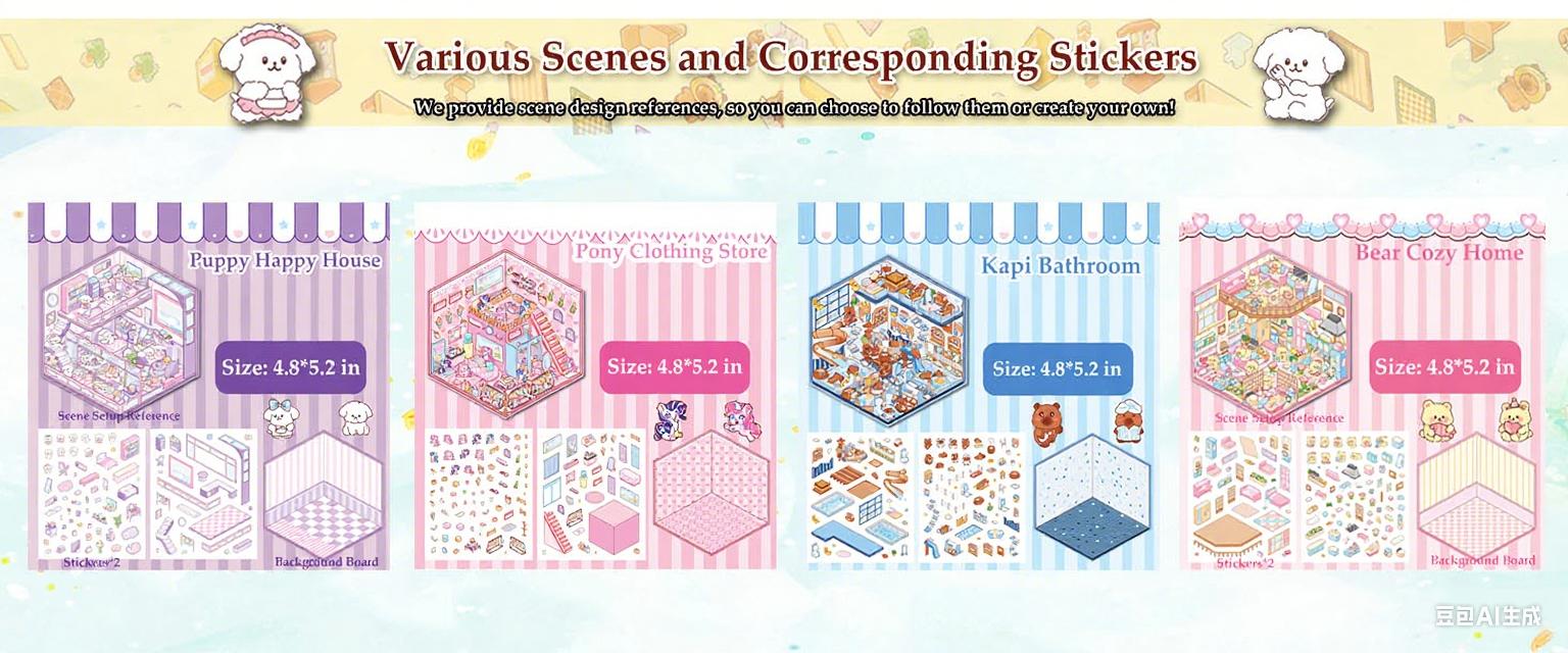 3D Sticker Scenes: Therapeutic Sticker Art for Adults—Featuring 4 Exquisite Isometric 3D DIY House Scenes; A Charming Art Sticker Collection Designed Especially for Girls