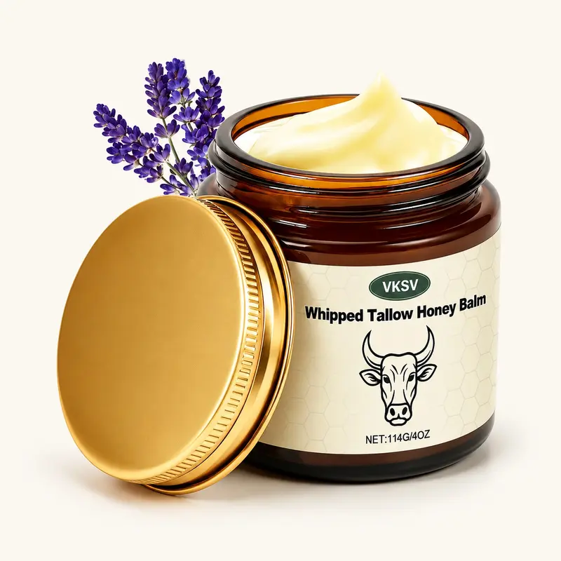 Lavender-Scented Whipped Grass-Fed Beef Tallow Honey Body Balm, 4oz Natural Soothing Calming Moisturizing Body Care, Gentle Nourishing 1-Piece for All Skin Types, Face & Hand Skin Care