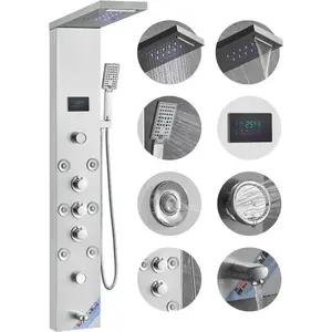 VEVOR Shower Panel System, 5 Shower Modes, LED Shower Panel Tower, Rainfall, Waterfall, 2 Body Massage Jets, Tub Spout, Handheld Shower Head with 59 Hose, Stainless Steel Wall-Mounted Shower SetVEVOR Super Brand Day