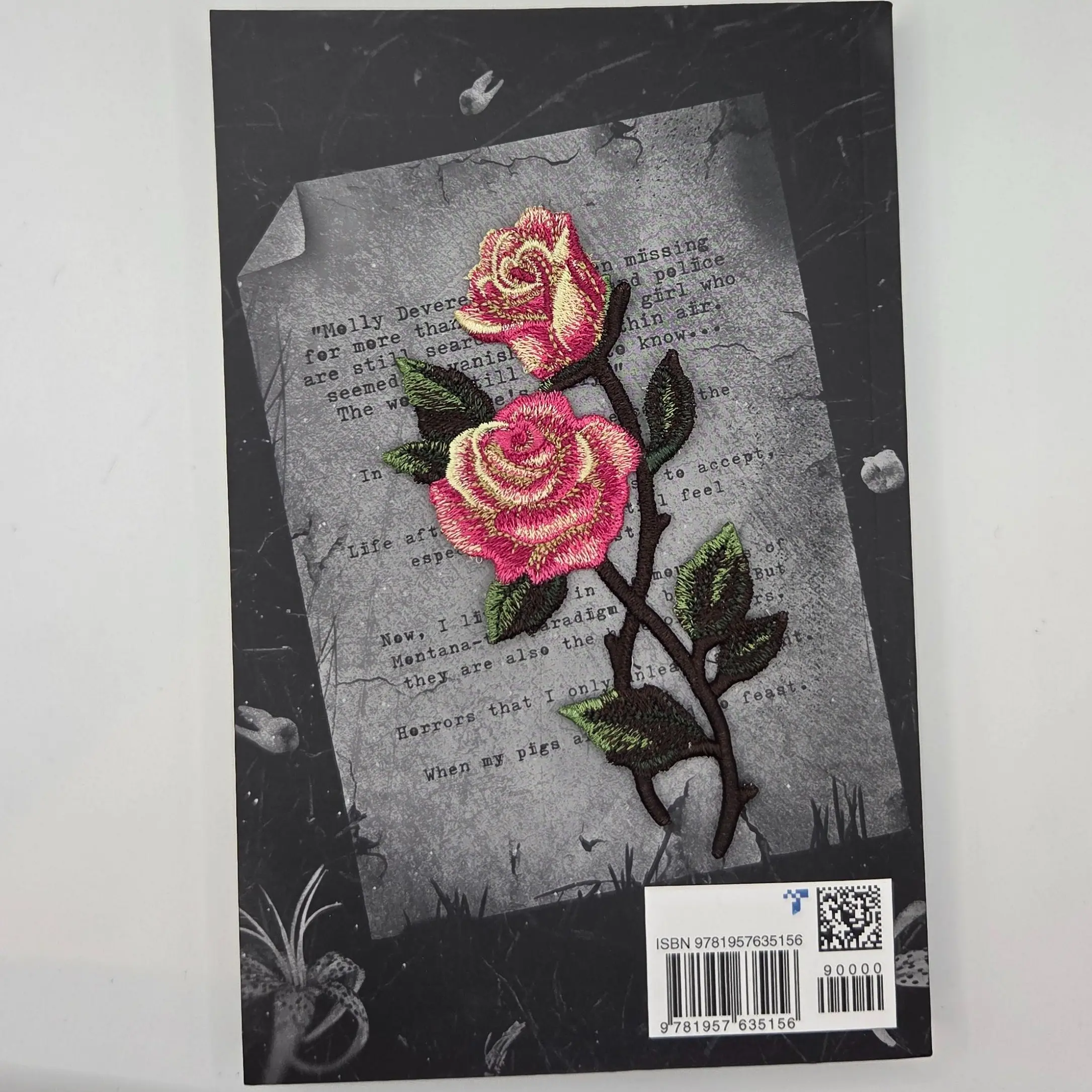 Embroidered Rose Bookmark with Detailed Floral Design and Unique Textured Background for Book Lovers