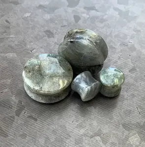 PAIR of Unique Labradorite Organic Natural Stone Double Flare Plugs/Tunnels  - Gauges 4g (5mm) up to 1" (25mm)